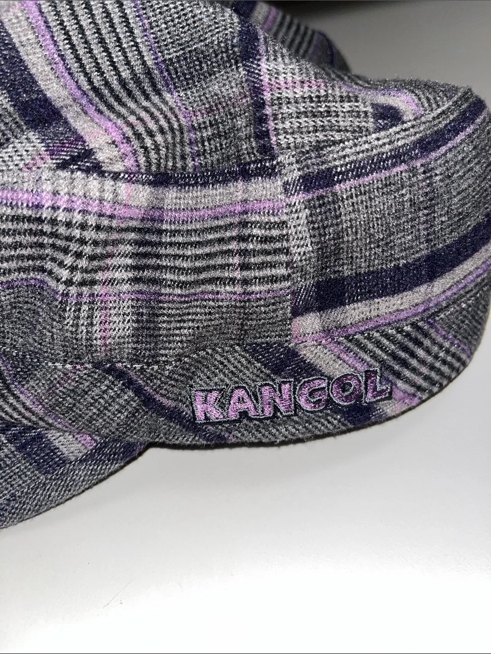 Kangol Gray Plaid Driver / Newsie Cap with Purple Accents